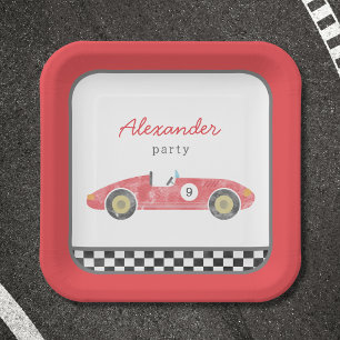 Red race car birthday paper plate