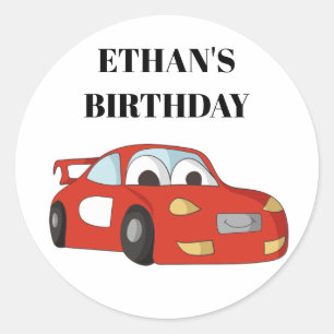 Red Race Car Birthday Party Classic Round Sticker
