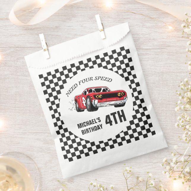 Red Race Car Birthday Party Invitation Favour Bags (Clipped)