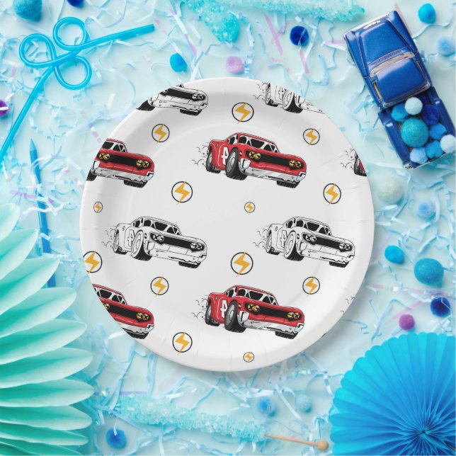 Red Race Car Birthday Party Invitation Paper Plate (Party)