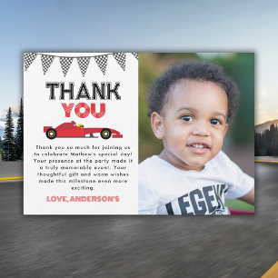 Red Race Car Birthday Party Photo Thank You Card