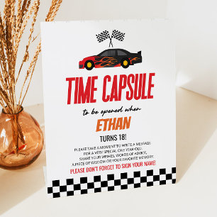 Red Race Car Birthday Party Time Capsule Pedestal Sign