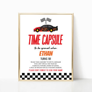 Red Race Car Birthday Party Time Capsule Sign