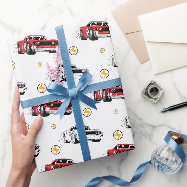 Red Race Car Birthday Party Wrapping Paper (Gifting)