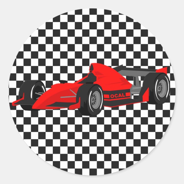 Red Race Car Birthday Sticker (Front)