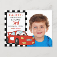 Red Race Car Black White Chequered 3rd Birthday