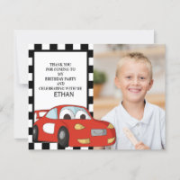 Red Race Car Black White Chequered Birthday Thank