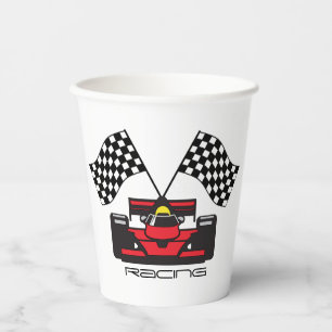 Red Race Car Chequered Flag Design Paper Cup