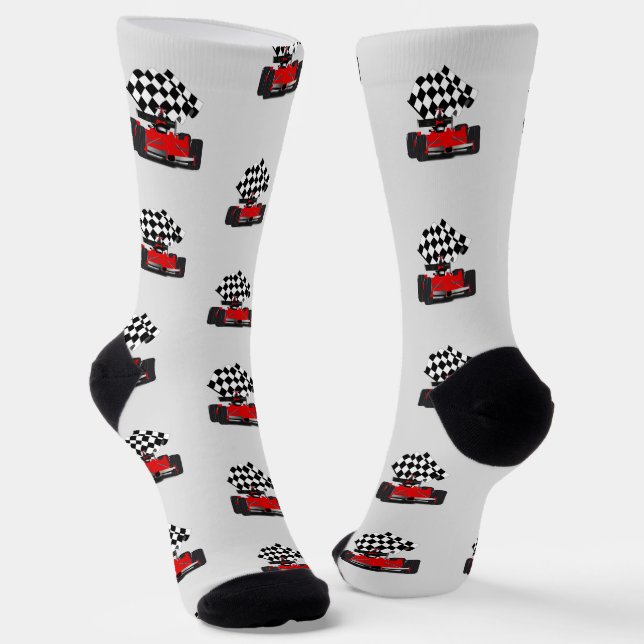Red Race Car - Chequered Flag Sports Socks (Angled)
