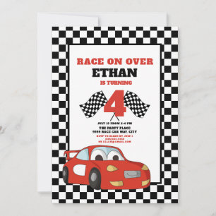 Red Race Car Child's 4th Race Over Birthday Invitation