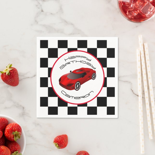 Red Race Car | Custom Birthday Party Napkin (Insitu)