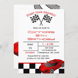 Red Race Car | Custom Kids Birthday Invitation