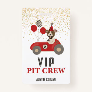 Red Race Car Dog Boys Birthday Party VIP ID Badge