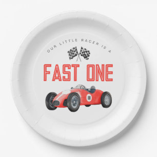 Red Race Car Fast One 1st birthday party Paper Plate