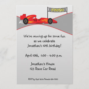 Red Race Car, Finish Line, Birthday Invitation