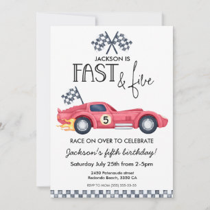 Red Race car flames Fast & Five 5th Birthday party Invitation