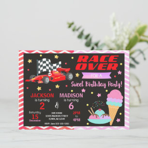 Red Race Car & Ice Cream Joint Birthday Invitation