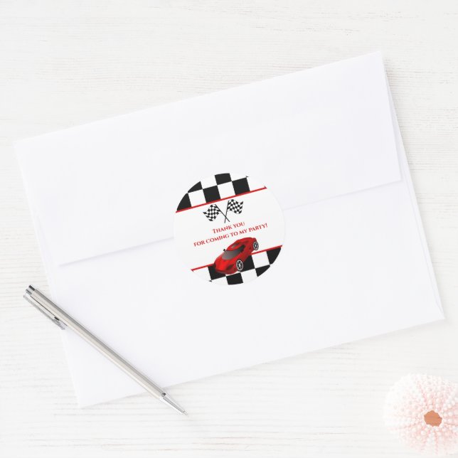 Red Race Car | Kids Birthday Party Favour Classic Round Sticker (Envelope)