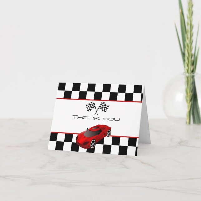 Red Race Car | Kids Birthday Party Thank You Card (Front)