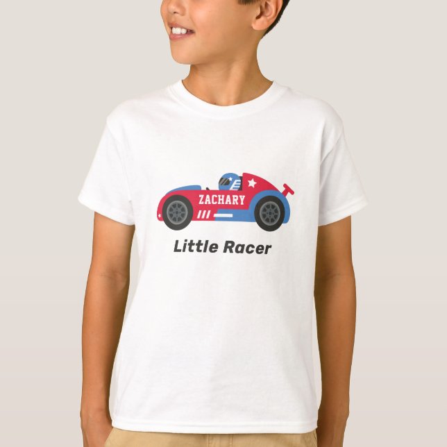 Red Race Car Little Racer Boy Personalised T-Shirt (Front)