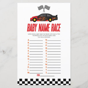 Red Race Car Name Race Baby Shower Game