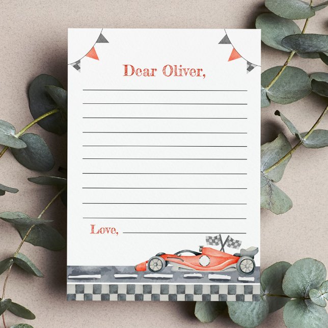 Red Race Car Party Time Capsule Note Message Card (Creator Uploaded)