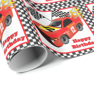 Red Race Car Personalised Birthday  Gift Wrapping Paper