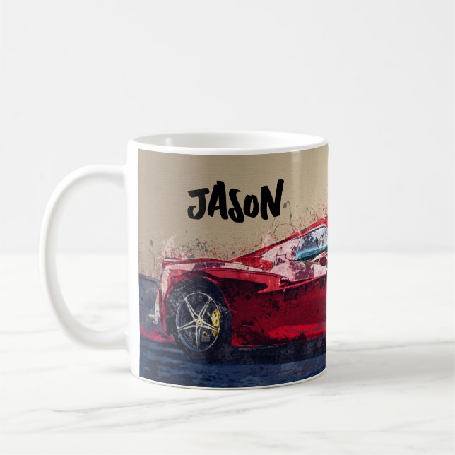 Red Race Car Personalised Coffee Mug Gift (Left)