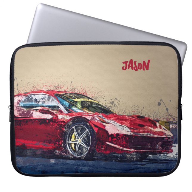 Red Race Car Personalised Laptop Sleeve Gift (Front)