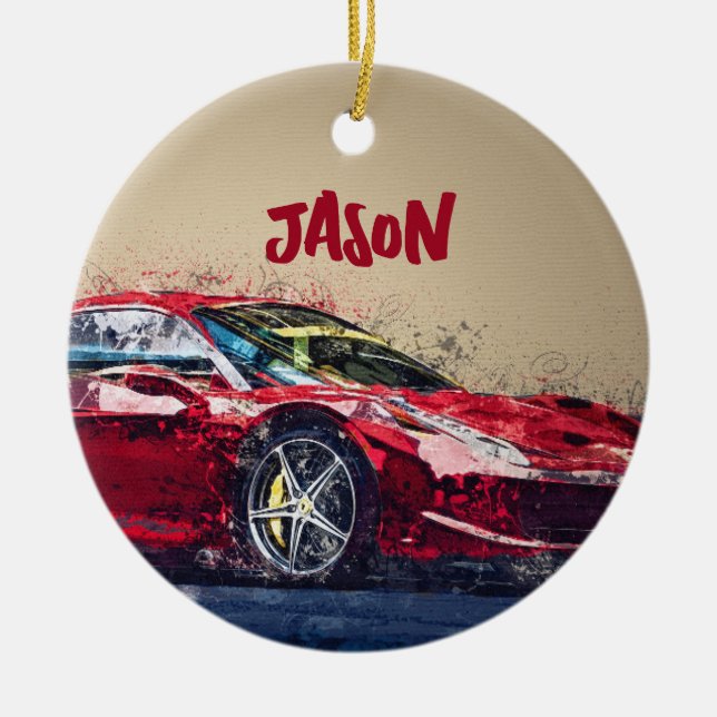 Red Race Car Personalised Ornament Gift (Front)