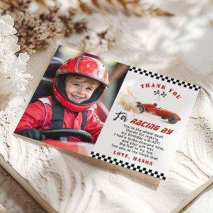 Red Race Car Photo Birthday Thank you card