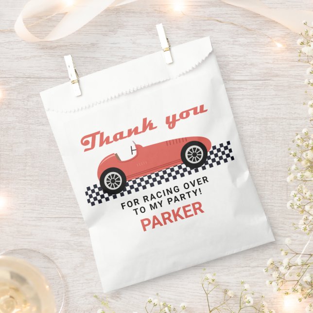 Red Race Car Racing Birthday Party Favour Bag (Clipped)