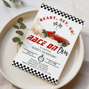 Red race car Ready set go Any age Racing Birthday Invitation