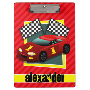 Red Race Car; Scarlet Red Stripes Clipboard