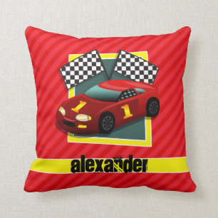 Red Race Car; Scarlet Red Stripes Cushion