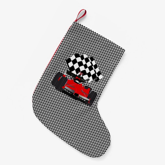 Red Race Car Small Christmas Stocking (Front (Hanging))