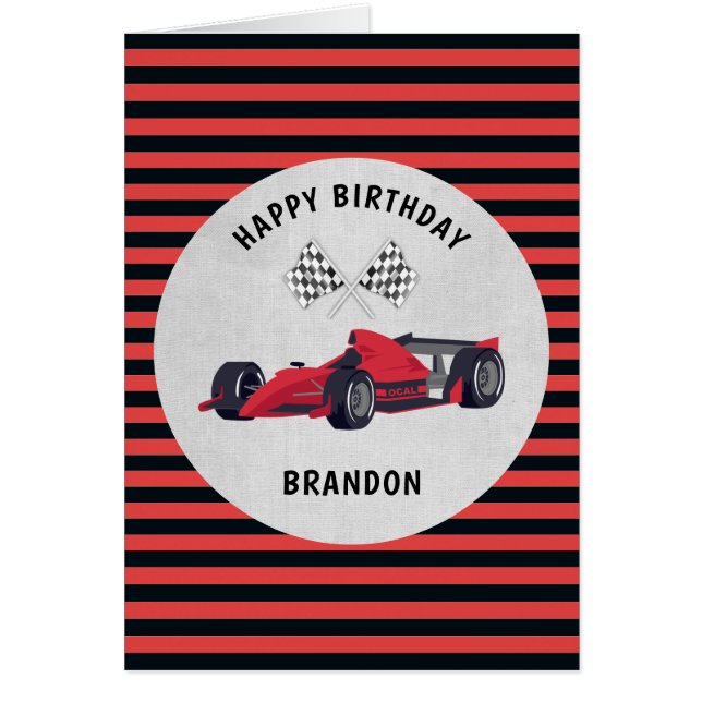 Red Race Car Striped Birthday Card (Front)