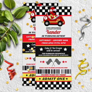 Red Race Car Ticket Style Birthday Party Invitation