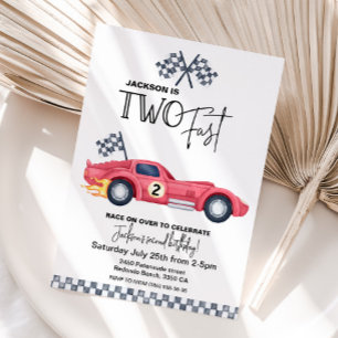 Red Race car TWO FAST Birthday invitation