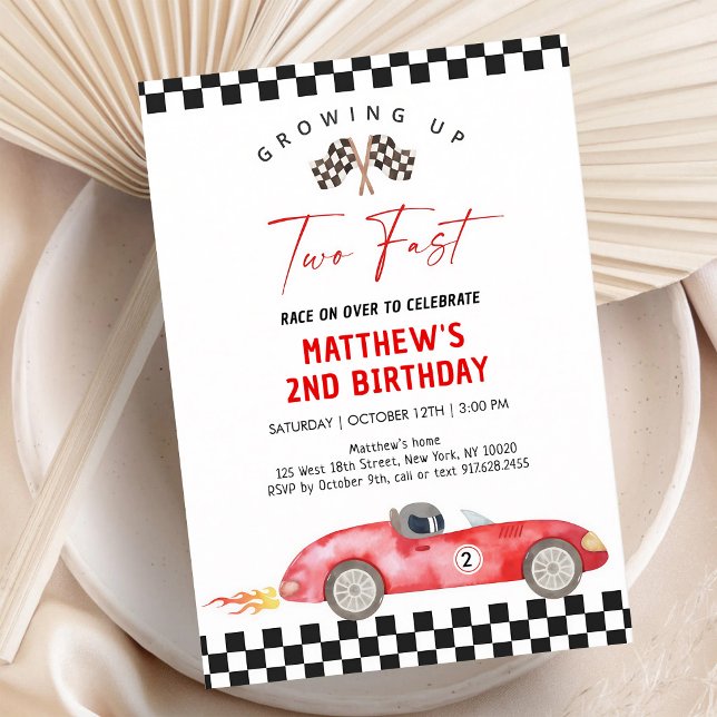 Red Race Car Two Fast Second Birthday Invitation (Creator Uploaded)