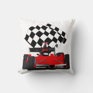 Red Race Car with Chequered Flag Cushion