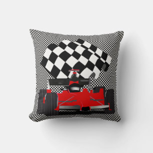Red Race Car with Chequered Flag Cushion