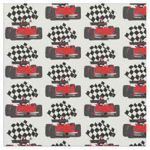 Red Race Car with Chequered Flag Fabric