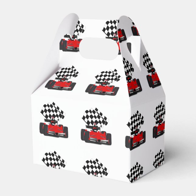 Red Race Car with Chequered Flag Favour Box (Back Side)