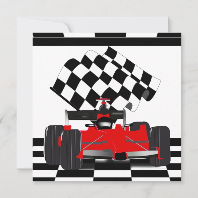 Red Race Car with Chequered Flag Invitation (Front)