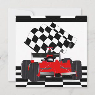 Red Race Car with Chequered Flag Invitation