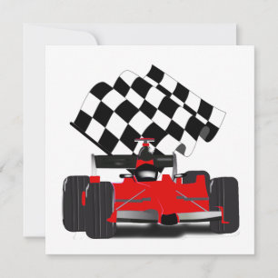Red Race Car with Chequered Flag Invitation
