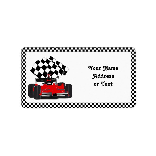 Red Race Car with Chequered Flag Label (Front)