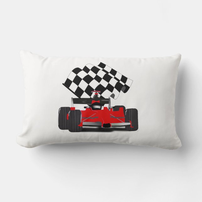 Red Race Car with Chequered Flag Lumbar Cushion (Front)