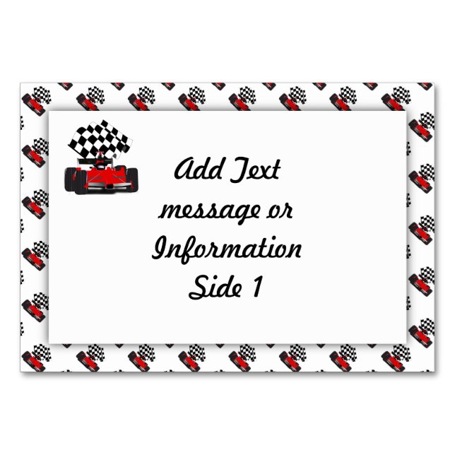 Red Race Car with Chequered Flag Table Number (Front)
